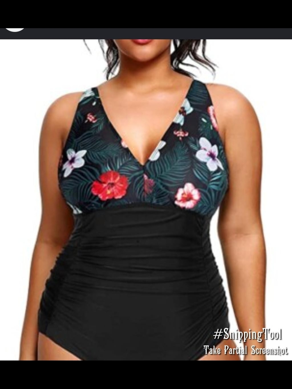 Black Floral V-Neck One-Piece Swimsuit - Women's NWT